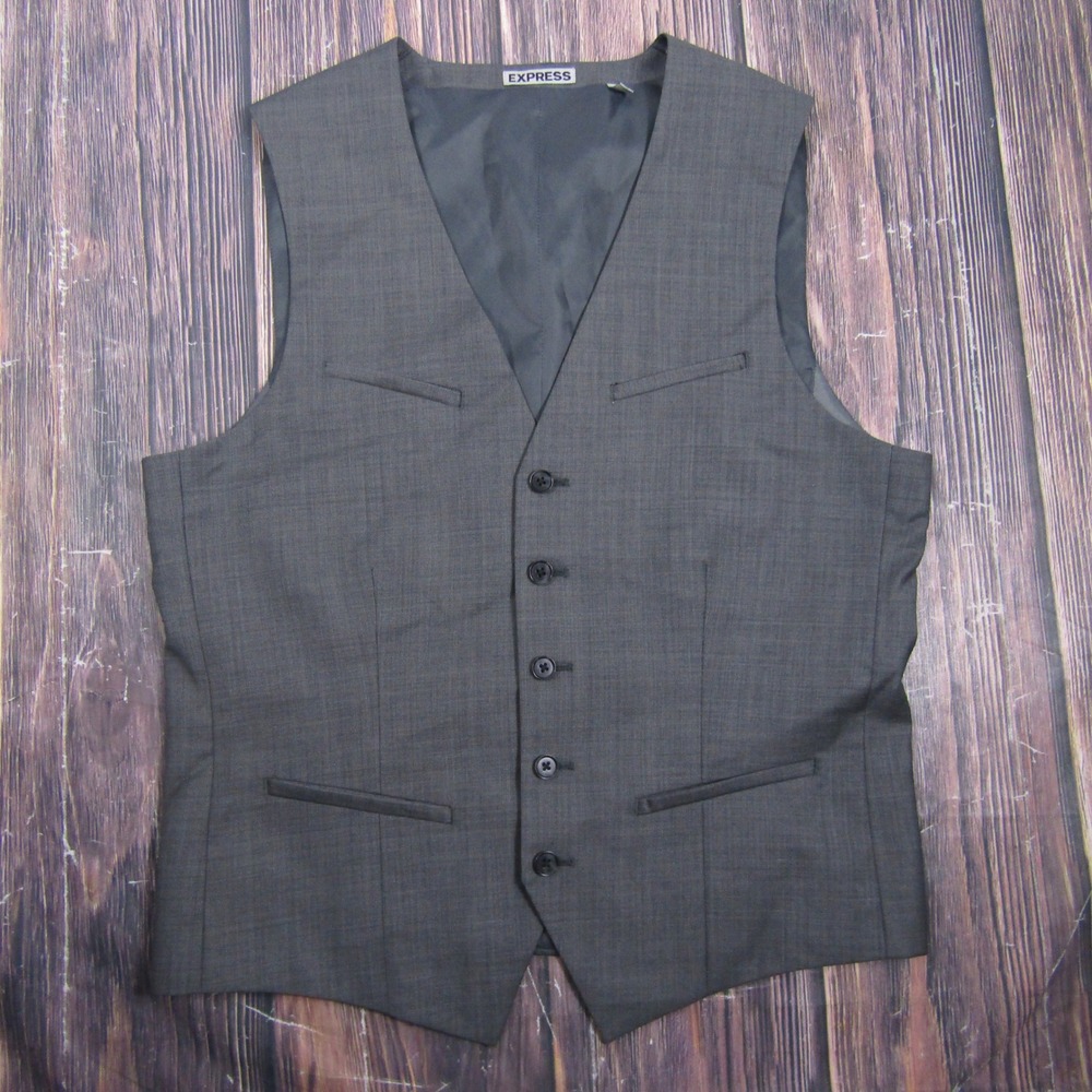 Express Suit Vest Mens Small Gray Wool Blend Adjustable Cinch Waistcoat 00187